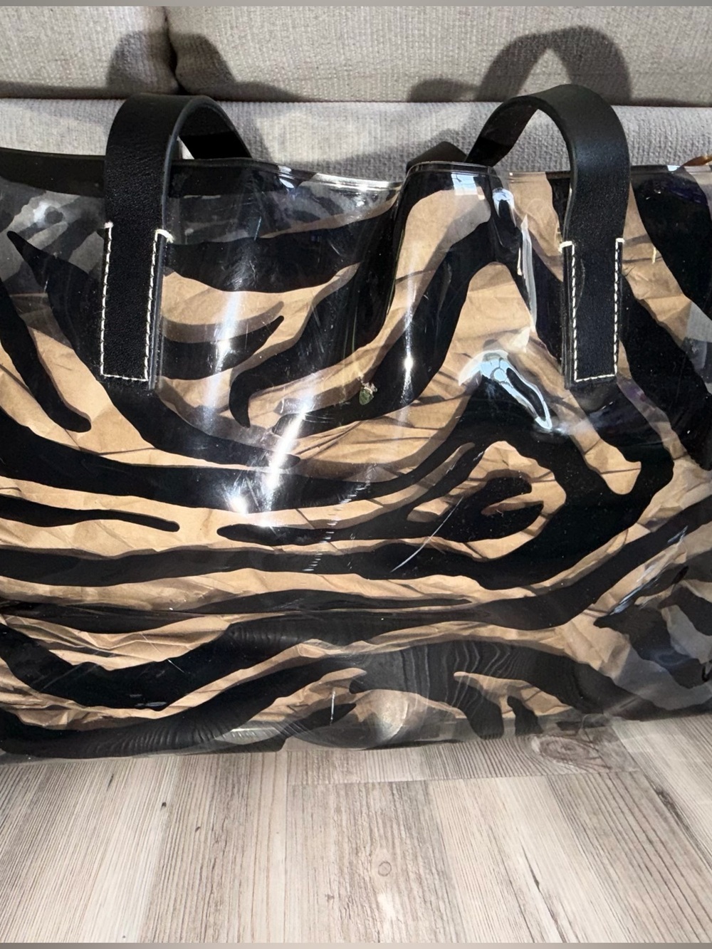 Dooney & Bourke Transparent Tote Bag Zebra Print Clear Black Leather Straps - Picture 4 of 13